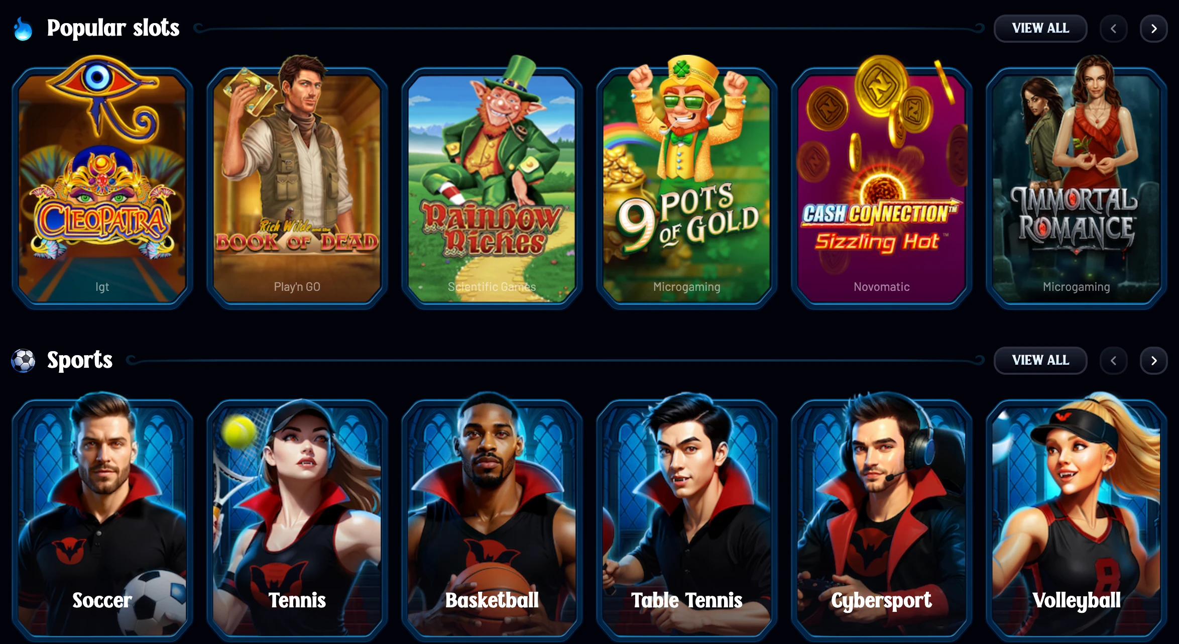 Dracula Casino game selection